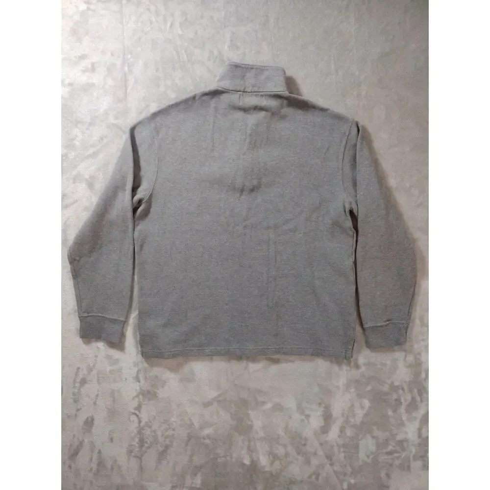 Vtg Polo Ralph Lauren 1/4 Zip Sweater Mens M Gray W/Navy Pony Mock Neck Preppy